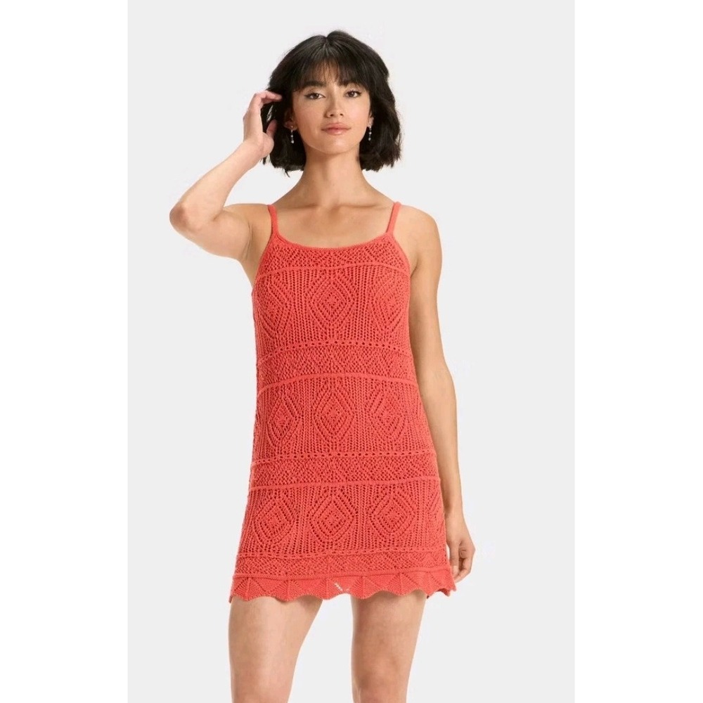 Boho Chic Crochet Festival Orange Knit Mini Dress Size S Beachy Resort Vaca